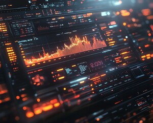 Leinwandbilder - 3D rendering of a digital financial analysis interface featuring dynamic charts and graphs, professional design, modern corporate style, engaging visuals