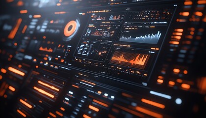 Leinwandbilder - 3D rendering of a digital interface for financial analysis, showcasing multiple charts and graphs, sleek and modern visuals, techfocused design