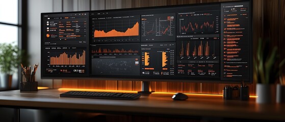 Leinwandbilder - 3D rendering of a financial analysis dashboard with interactive charts and graphs, modern and professional design, hightech aesthetic