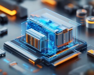 Leinwandbilder - 3D rendering of digital document management system, virtual interface with files in the background, modern and efficient design, futuristic tech visuals