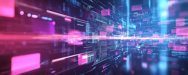 Leinwandbilder - 3D rendering of virtual interface for digital document management system, files organized in background, futuristic and clean design, hightech visuals