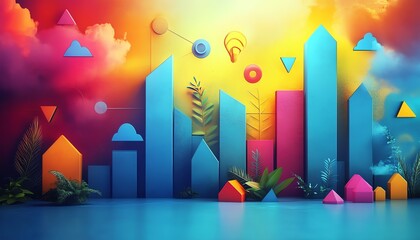 Aufkleber - Arrows and symbols depicting business goals for 2025 in a conceptual design, 3D rendering, vibrant colors, modern aesthetics, dynamic elements