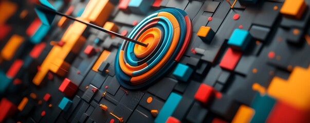 Aufkleber - Conceptual design for 2025 target featuring arrows and symbols representing business goals, 3D rendering, modern aesthetics, vibrant colors, dynamic composition