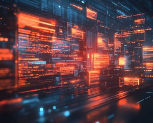 Aufkleber - Digital document management system concept with virtual interface, files in the background, 3D rendering, sleek and modern design, hightech visuals