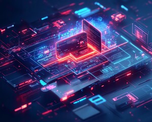 Poster - Digital document management system concept featuring virtual files, modern interface, 3D rendering, sleek design, hightech visuals, organized layout
