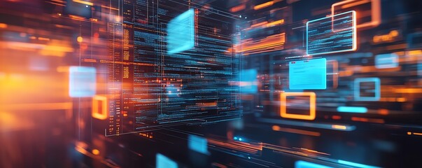 Aufkleber - Digital document management system concept with virtual interface, files in the background, 3D rendering, sleek and modern design, hightech visuals