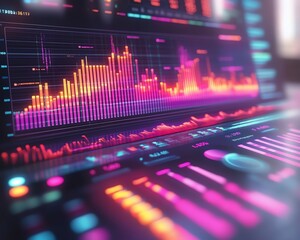 Leinwandbilder - Digital financial analysis interface featuring vibrant charts and graphs, 3D rendering, contemporary design, organized layout, engaging visuals