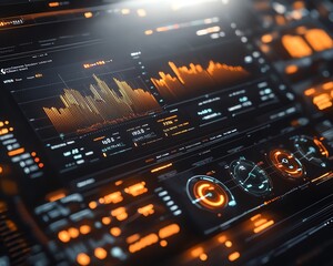 Leinwandbilder - Digital financial analysis interface showcasing interactive charts and graphs, 3D rendering, modern design, sleek aesthetics, hightech visuals