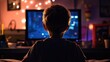 © Kultivad - A child is seated in front of a screen at night engaged in gaming or viewing content in his room seen from behind Reflecting on screen addiction in children