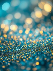 A mesmerizing backdrop of shimmering dust particles and bokeh effects in shades of blue and gold creating an abstract cosmic landscape glitter dust particle Ultra realistic 