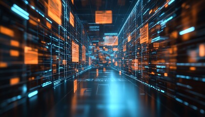 Leinwandbilder - Virtual interface for digital document management system, files floating in background, 3D rendering, futuristic and organized design, techfocused style