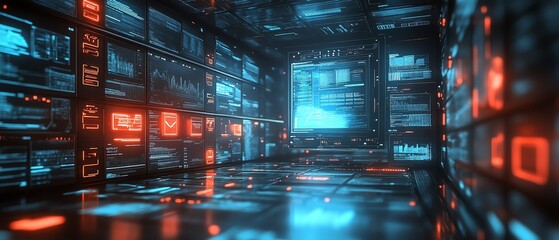 Leinwandbilder - Virtual interface with files for digital document management system, 3D rendering, futuristic and organized design, sleek hightech visuals