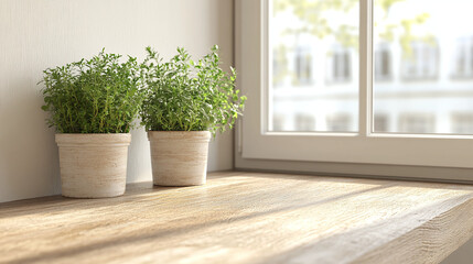 Green Plants on Window Sill with Natural Light