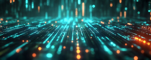 Poster - Green digital code background featuring prominent AI text, 3D rendering, futuristic and sleek design, hightech visuals, contemporary style