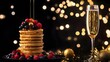 © donchanu - Delicious Pancakes with Berries  Drizzled with Honey  and a Glass of Champagne   Festive H