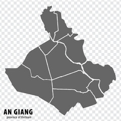 Blank map An Giang Province of Vietnam. High quality map An Giang with municipalities on transparent background for your web site design, logo, app, UI. Vietnam.  EPS10