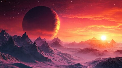 Wall Mural - 3d cartoon visualization of sunrise on a planet