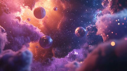 Wall Mural - 3D illustration of a cosmic art background featuring planets and galaxies showcasing the beauty of deep space and science fiction themes with billions of galaxies in the universe