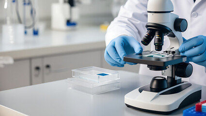 doctor working in a laboratory, Scientist Handling a Microscope in a Laboratory Setting, medical technology, biotechnology