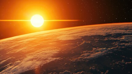 Wall Mural - cinematic and highly realistic sunrise viewed from space on venus in a 3d cartoon rendering