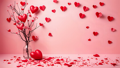 Wall Mural - pink background with hearts