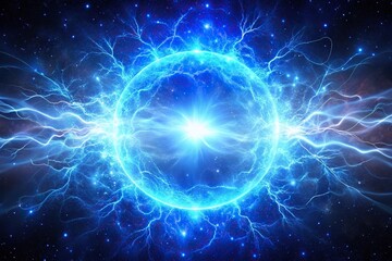 Wall Mural - Blue glowing high energy plasma energy field in space Long Shot