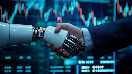 Aufkleber - Collaboration between human and robot symbolizing the future of work and technology in financial markets
