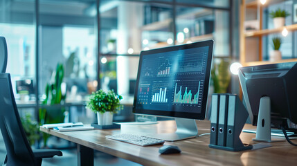 Wall Mural - business audit data statistics display on computer screen in modern office