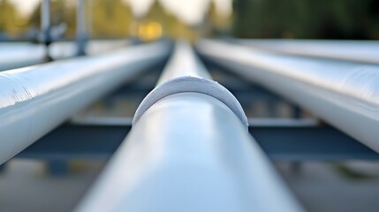 White Pipelines at an Industrial Gas Refinery with Smooth Lines and Details