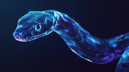 Wall Mural - a geometric, digital representation of a snake with glowing effects.