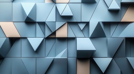 Poster - A dynamic arrangement of blue geometric shapes and light beige elements forms a captivating wall design, enhancing the contemporary atmosphere of the interior space.