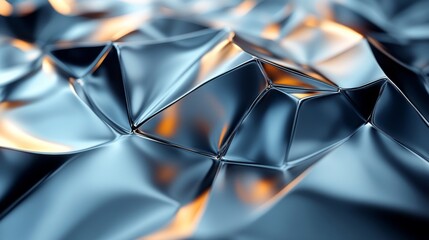 Poster - The shot reveals a close-up of a crumpled metallic surface, exhibiting dynamic folds and reflections of light that create a visually striking abstract design.