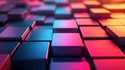 Poster - A collection of glossy squares in varied colors reflects light, forming an abstract design. The interplay of shadows and illumination creates a striking visual effect.