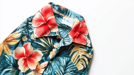 A colorful floral shirt featuring tropical designs, ideal for casual wear or vacations.