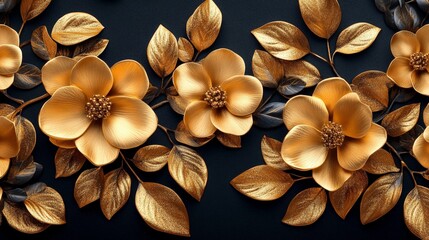 Gold embroidery with flowers and leaves