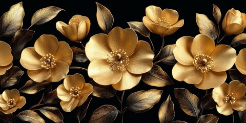 Gold embroidery with flowers and leaves