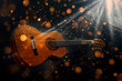 © Vilma - A beautifully illuminated acoustic guitar surrounded by sparkling golden particles and soft light rays, creating a magical atmosphere.