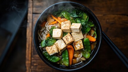 栄養たっぷりの豆腐鍋と新鮮な野菜 - 健康的な春の食事にぴったり