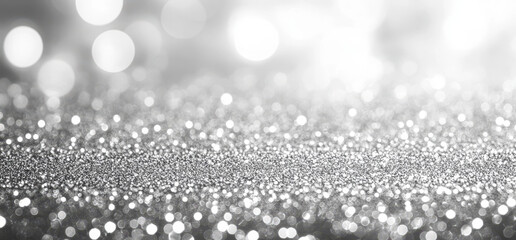 Abstract silver and white bokeh background with glitter, sparkles and light effect for luxury design.