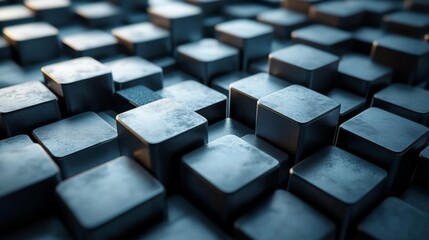 Aufkleber - In a close-up view, numerous metallic blocks are arranged in a repetitive, structured pattern, creating an abstract design that reflects light beautifully.