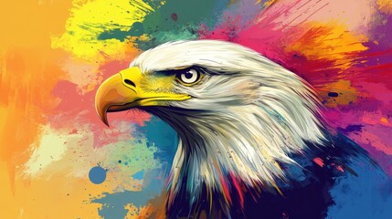 Wall Mural - a vibrant, artistic representation of an eagle against a colorful abstract background.