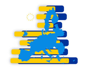 Wall Mural - map of the European Union as EU as Europe, slightly simplified rounded shape of the european map, blue and yellow creative abstract, isolated as icon symbol background