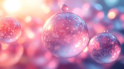 Leinwandbilder - Bubbles of various sizes appear to float in a dreamy environment filled with soft, colorful lighting, creating an ethereal atmosphere.