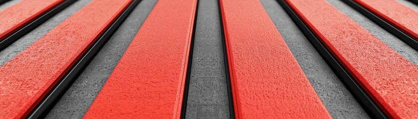 Wall Mural - a close-up view of red and black textured planks, showcasing a modern design element suitable for ba