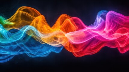 Wall Mural - vibrant flowing smoke in a spectrum of colors, creating dynamic waves against a dark background, per