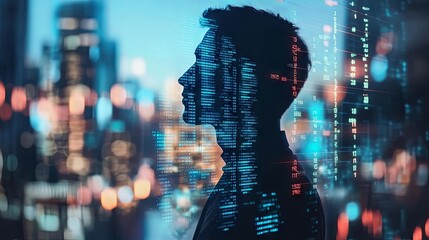Digital Silhouette in a Futuristic Cityscape