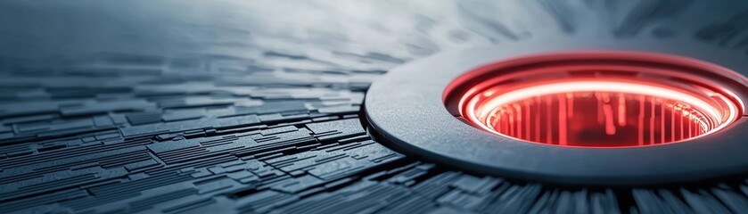Wall Mural - abstract design featuring a glowing red circle set against a textured metallic background, ideal for