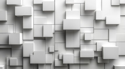 Leinwandbilder - A textured wall displays an arrangement of 3D white geometric blocks, creating a modern abstract design that enhances the artistic ambiance of the room.