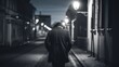 © Metthaisonk - Solitary Walk at Night: A Man in a Dark Alley, Reflecting in Silence