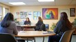 © Jhon - Support groups depicted in peer counseling services set within a welcoming community center. High quality illustration